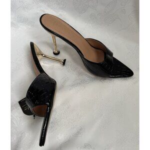 London Rag Women's Silver Ball Heel Stiletto Sandals Black Pointed Toe US 7 NEW